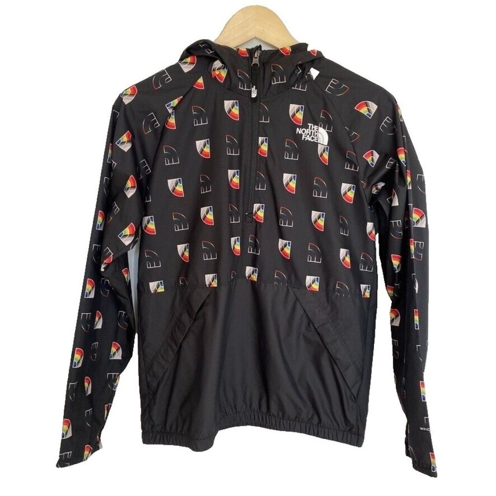 The North Face Youth L 14-16 Windbreaker Jacket Windwall 1/4 Zip Hooded Rainbows
